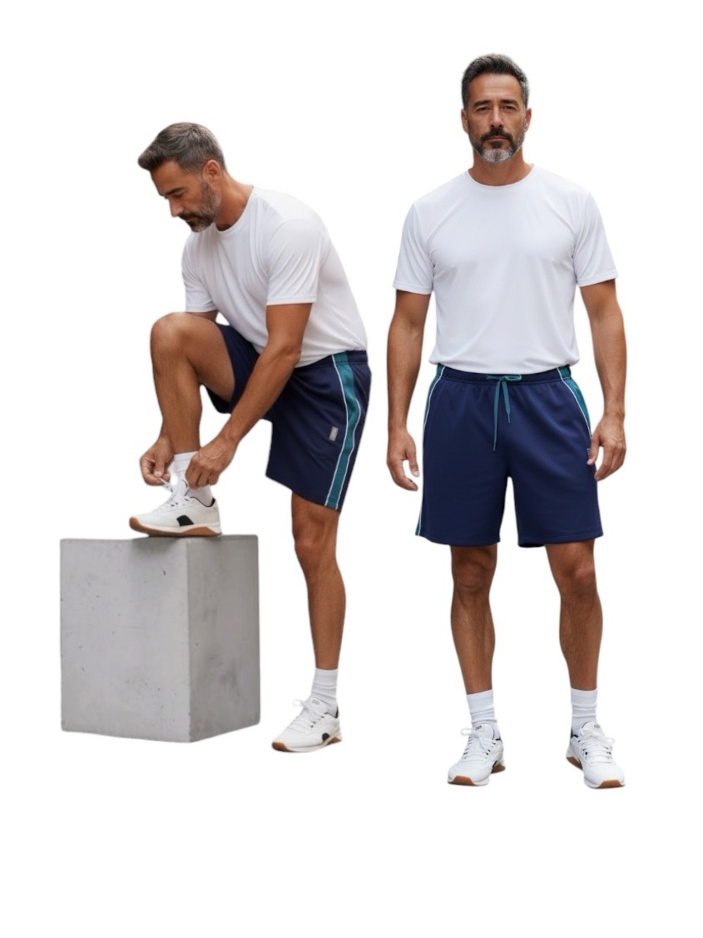 Reebok Navy Tenacity Athletic Shorts with Teal Stripe